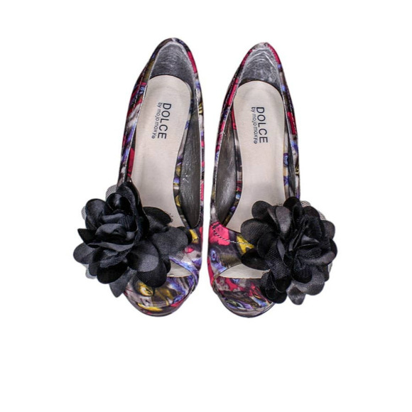 Dolce by Mojo Moxy High Heel Shoes Flower Multicolor Peacock Feather Pri… - Picture 4 of 5